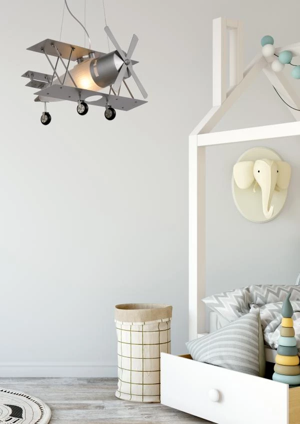 Lucide FOCKER - Hanglamp Kinderkamer - 1xE27 - Grijs - sfeer 1